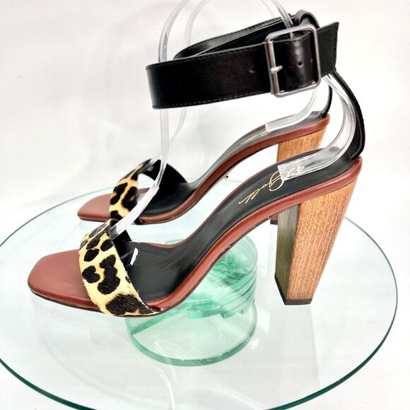 42 Gold Lina Chinese Laundry Ankle Strap Sandal Heels Leather Animal Print - Picture 5 of 11
